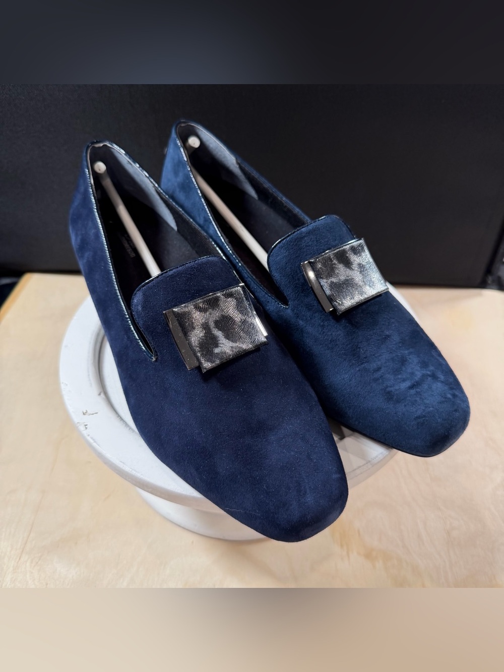 Women’s Ros Hommerson Blue Suede Loafers W/Leopard Accent Size 12